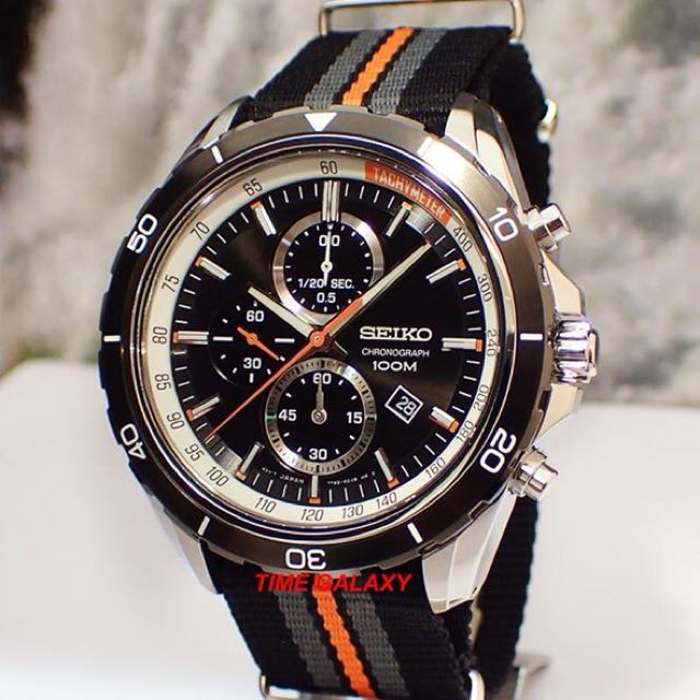 NEW ARRIVAL SEIKO Criteria SNDH25P1 Chronograph Black with Grey and Orange Line Nato Strap Men s Watch