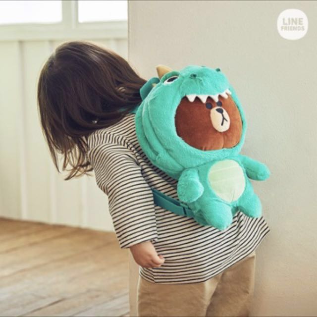 PO Line Friends Dino Brown Piggy Brown Kids Backpack