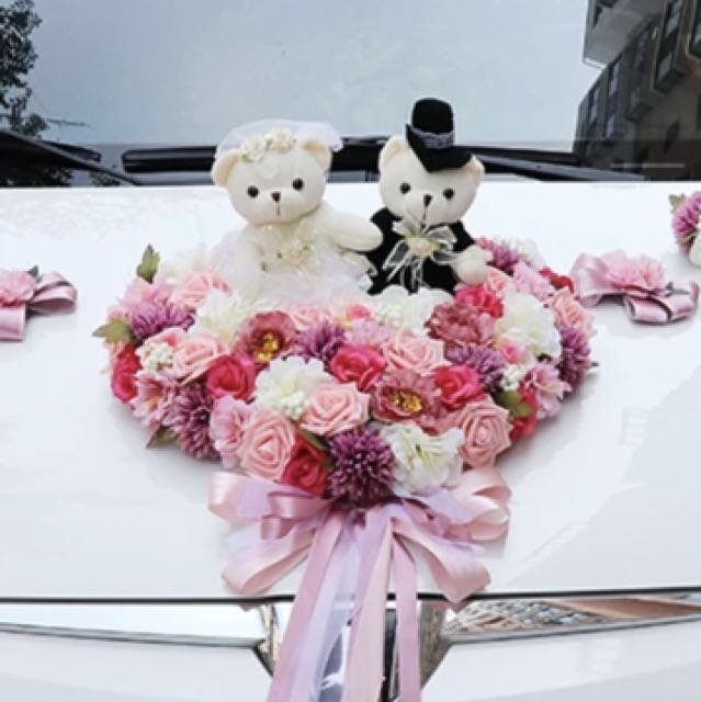 結婚花車花車佈置結婚公仔花車公仔連心型花盤熊仔婚後物資 傢俬 家居 家居裝飾 家居裝飾 其他 Carousell