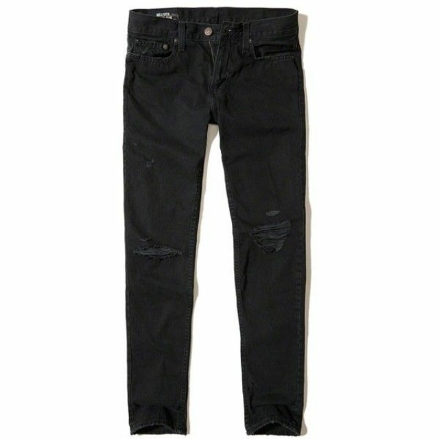 hollister mens black ripped jeans