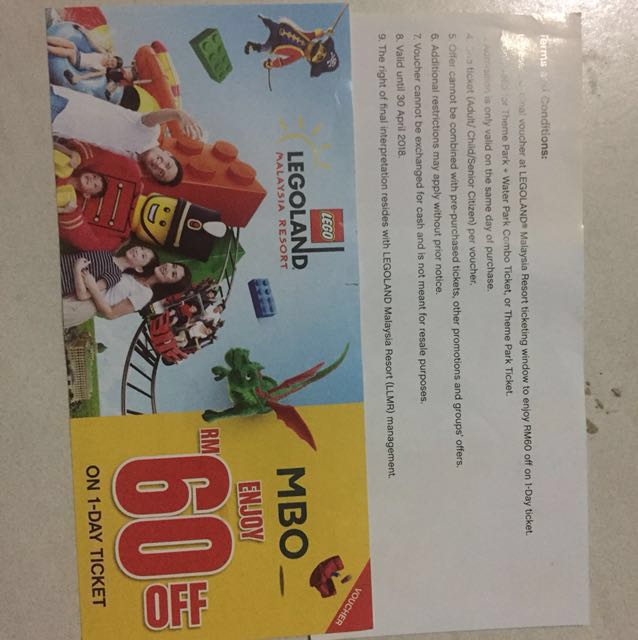 Legoland voucher ticket (RM60 OFF), Tickets & Vouchers, Vouchers on