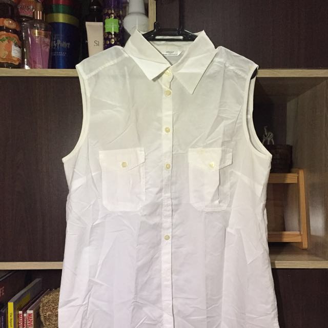 Marks Spencer Sleeveless White Button Up Top Size S M Women S