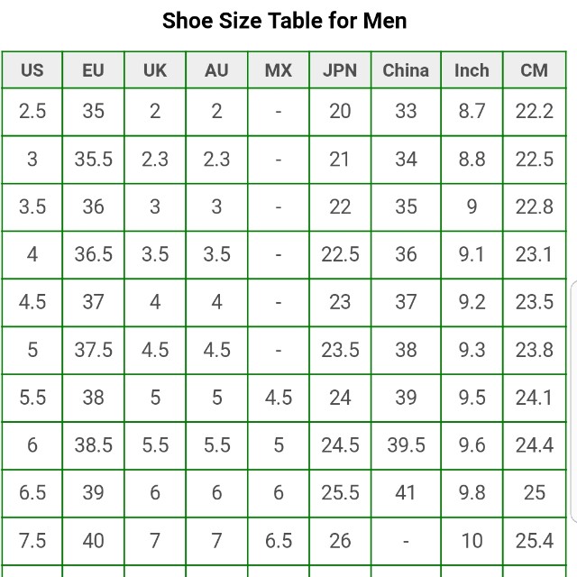 Luxury Men Shoes SIZE chart, Men's Fashion, Footwear on Carousell