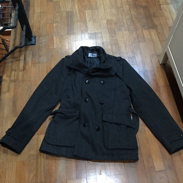 Topman Grey Wool Blend Slim Peacoat Where To How Wear Topman Navy Wool Pea Coat Size Us S Eu 44 46 1