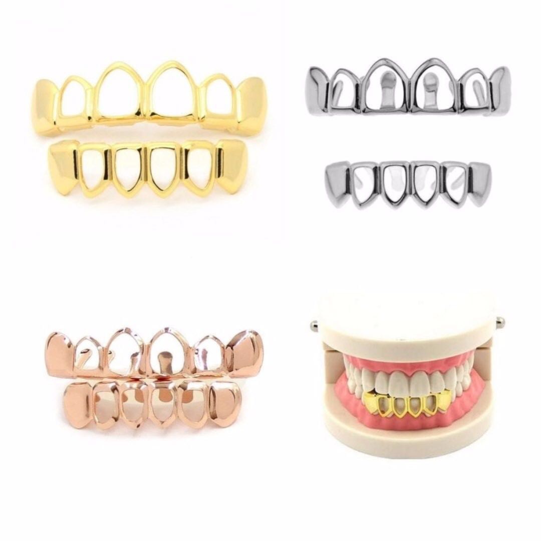 Four Open Face Fang Grillz Silver Gold Black Top Bottom Vampire Four Open Face Fang Grillz Silver Gold Black Top Bottom Vampire Party Costume Men S Fashion Accessories On Carou