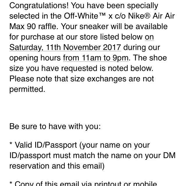 off white air max 90 raffle
