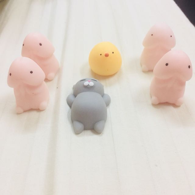 Onhand Squishy Grey Cat Yellow Chick and Titi