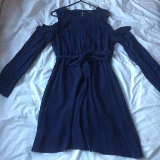Bardot cold shoulder navy blue dress