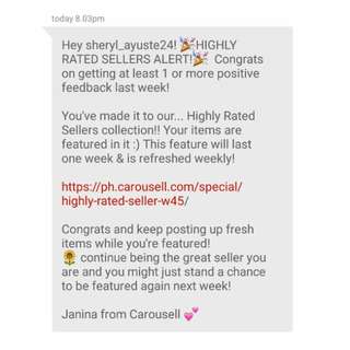 High Rated Seller Again!  6 times in a row. Thank you Carousell!