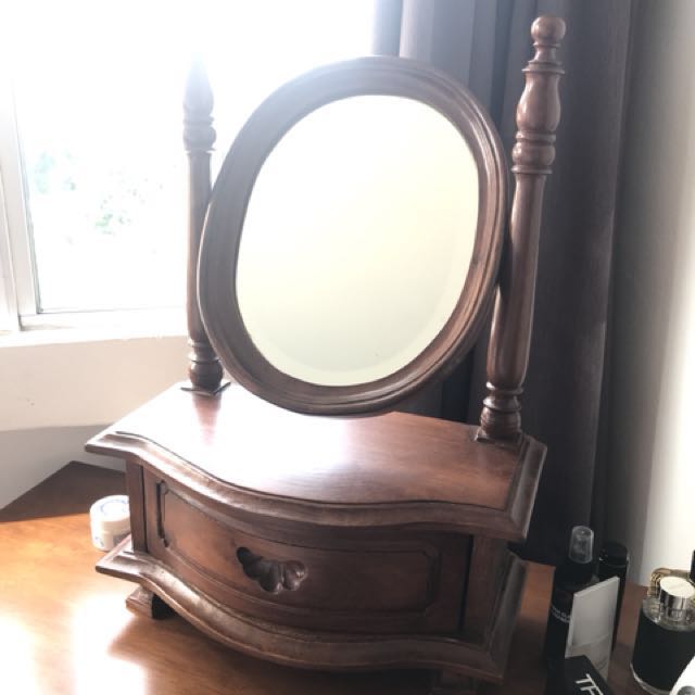 Antique Table Top Makeup Mirror Solid Wood Rare Furniture Antique Table Top Makeup Mirror Solid