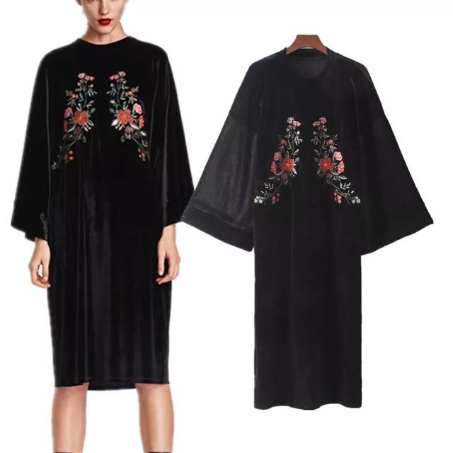 zara velvet embroidered dress