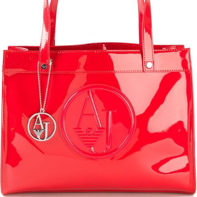 Armani Jeans Red Patent Tote Bag with Large AJ Logo - Ladies from  DesignerWear2U UK