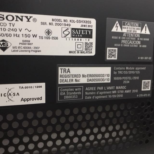 Sony Bravia 55 3d Tv Model Kdl 55hx855 2012 Home Appliances