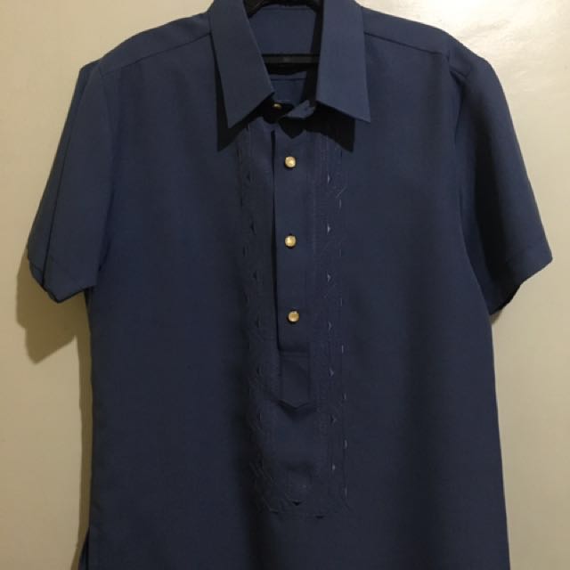 2 Navy Blue Polo Barong, Men's Fashion, Tops & Sets, Formal Shirts on ...