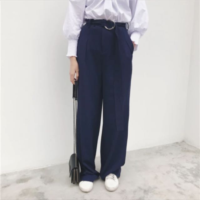 Double Ring Loose Pants In Navy Women S Fashion Clothes Pants Jeans Shorts On Carousell