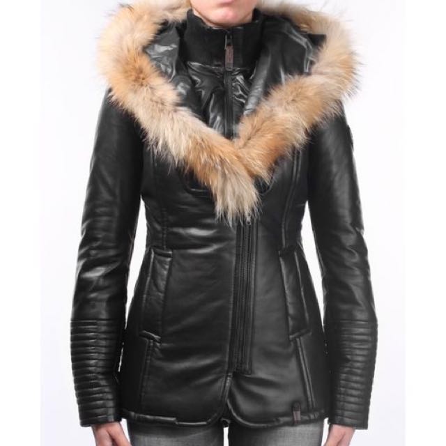 Rudsak Leather Long Fur Trimmed Jacket Women s Fashion Clothes