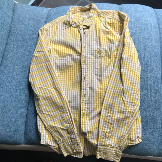 Burberry Yellow Checker Shirt, Men's 