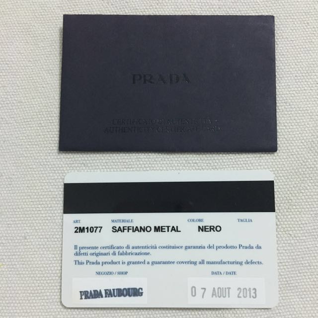 Prada authenticity card ( for Men&#39;s wallet), Luxury, Bags & Wallets on Carousell