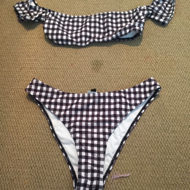 black and white checkered bikini