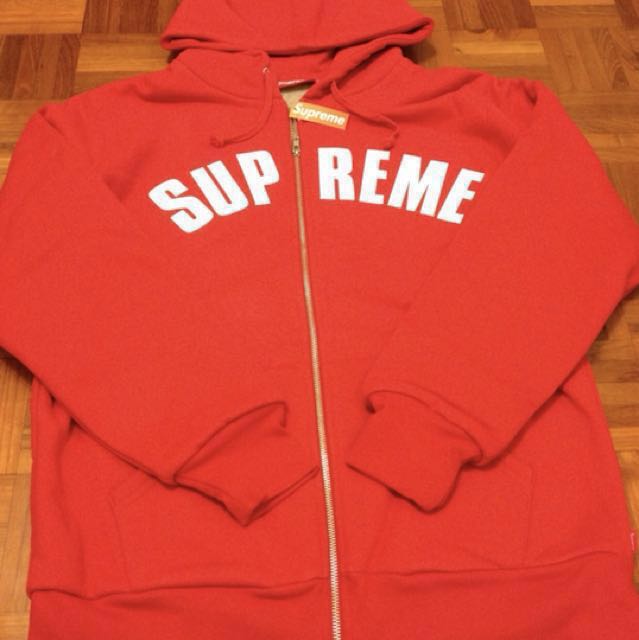 red supreme zip up hoodie