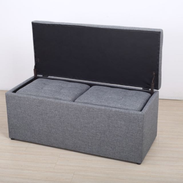 New 1 Large 2 Small Fabric Grey Storage Box Sofa Ottoman Fabric Grey Storage Box Sofa Ottoman