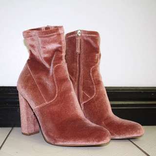 STEVE MADDEN “EDITT” BOOTIES in BLUSH VELOUR