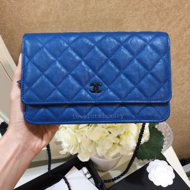 🦋 Chanel 17S Wallet On Chain WOC in Blue Crumpled Calf Leather RHW,  Luxury, Bags & Wallets on Carousell
