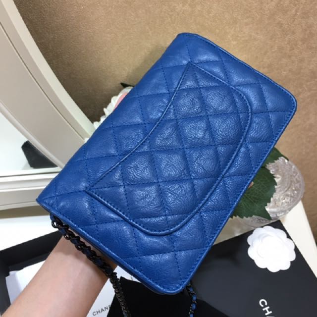 🦋 Chanel 17S Wallet On Chain WOC in Blue Crumpled Calf Leather RHW,  Luxury, Bags & Wallets on Carousell