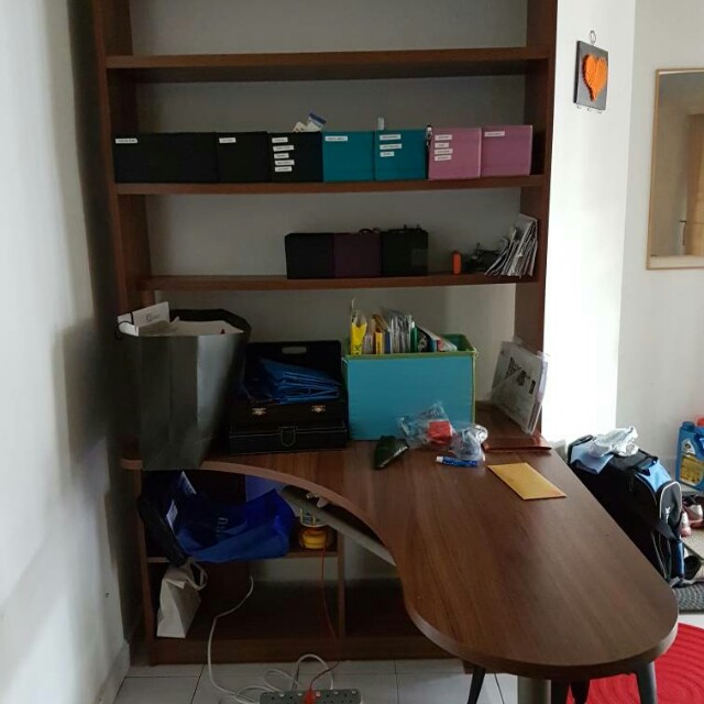 Solid Wood Office Table with Racks, Furniture & Home Living, Furniture ...