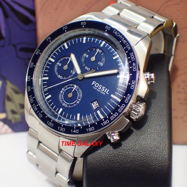 Brand New Fossil CH3030 Sport 54 Chronograph Blue Dial Stainless Steel Watch