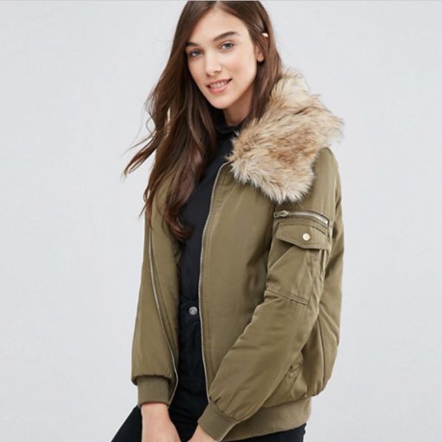 New look fur bomber jacket shop