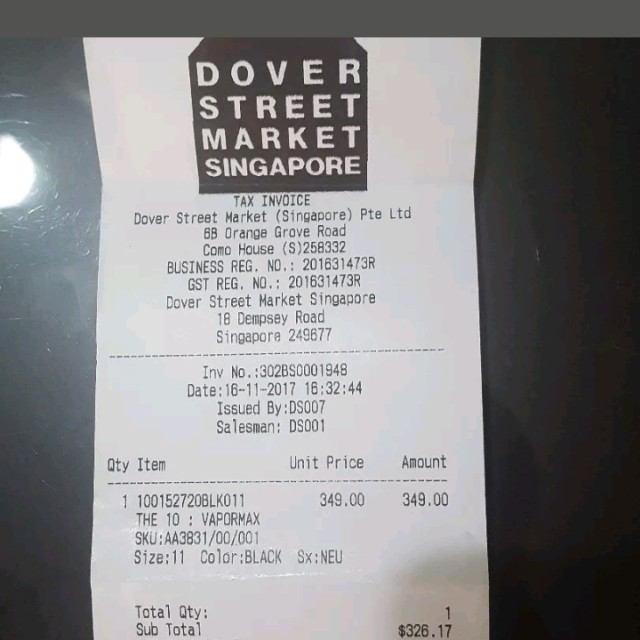 off white vapormax receipt