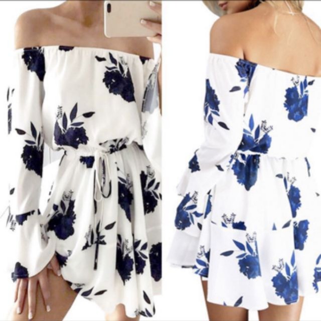Blue and white romper dress clearance