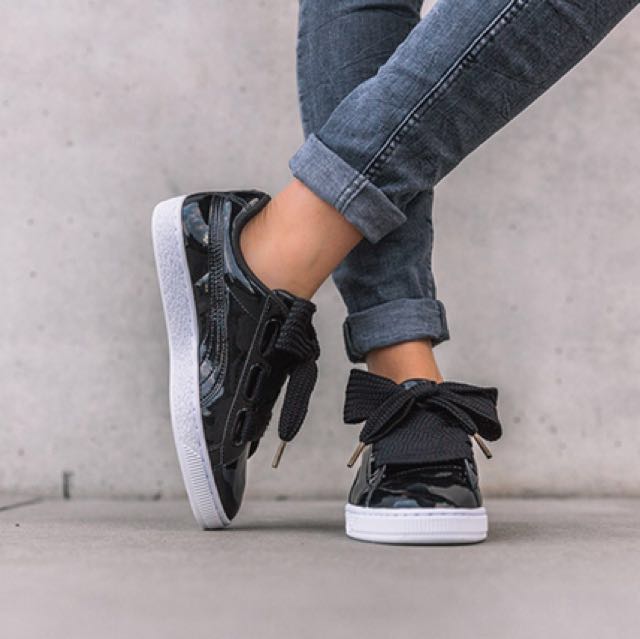 puma basket heart black patent