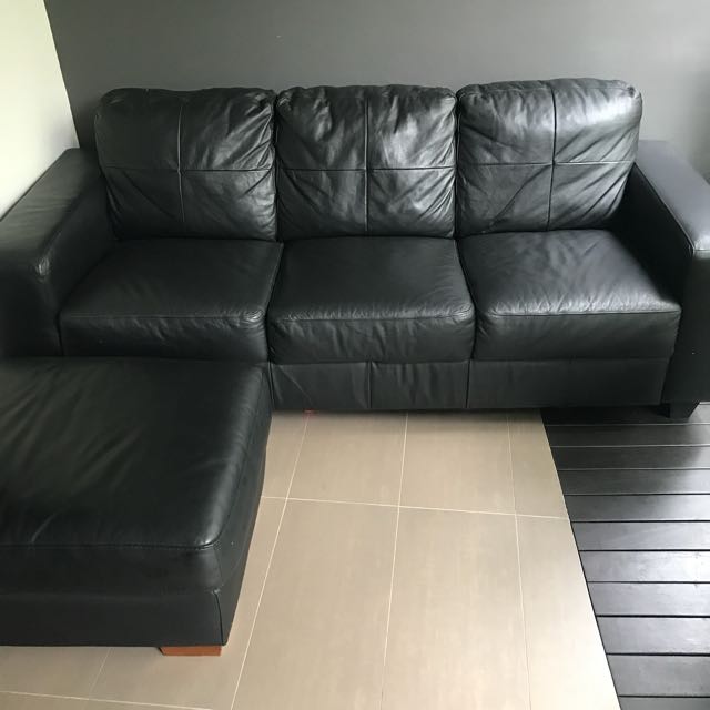 Black Leather Sofa Foot Puff, Black Leather Sofa Couch