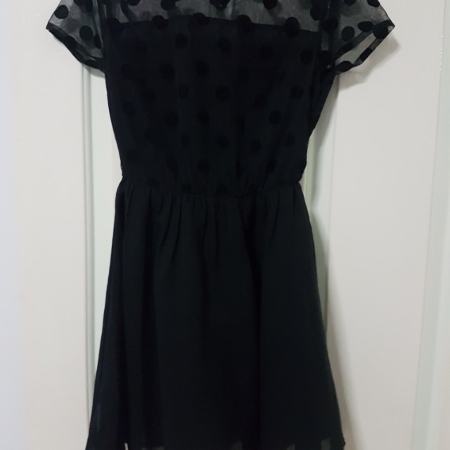 Black Polka Dot H M Flare Dress Women S Fashion Clothes Dresses Skirts On Carousell
