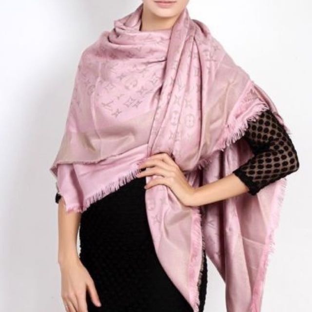 BNIB LV Monogram Shawl Scarf Pink Inspired, Women's Fashion