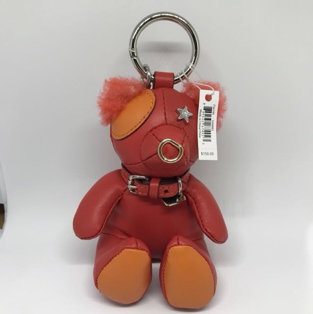 Coach Leather Teddy Bear Key Chain Charm