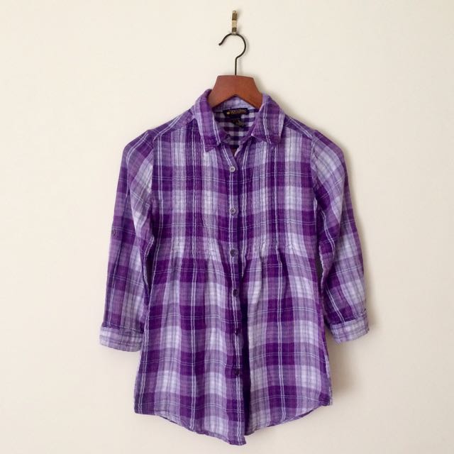Dex Purple Plaid Shirt Women S Fashion Clothes On Carousell