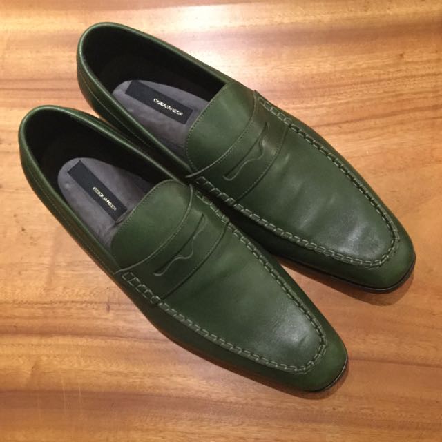 green leather loafers mens
