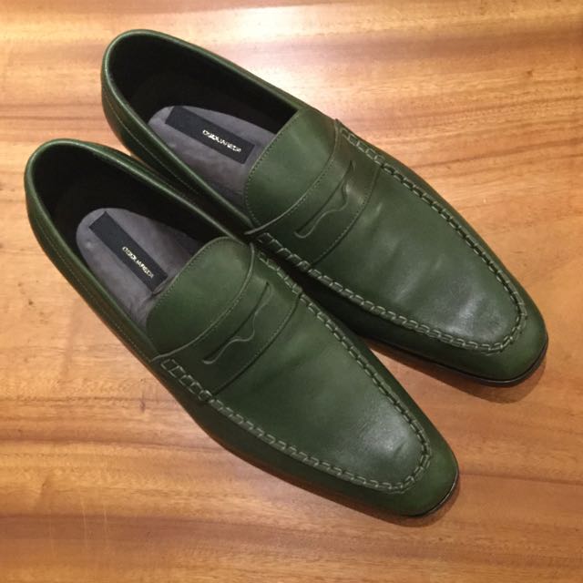 olive green loafers mens