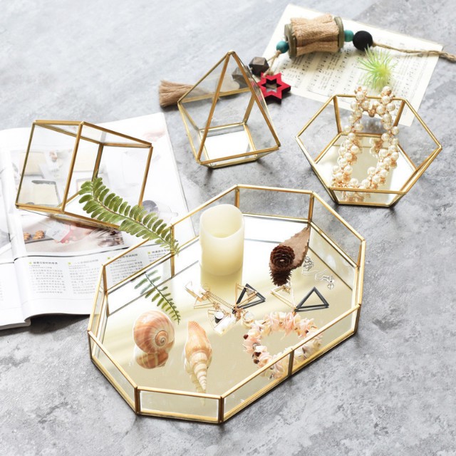 Modern Glass Mirror Decorative Display Jewellery Tray Furniture Modern Glass Mirror Decorative Display