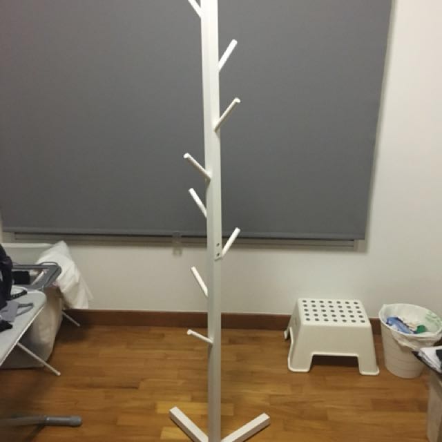 White Cloth Bag Caps Coat Wooden Hanger Stand Furniture