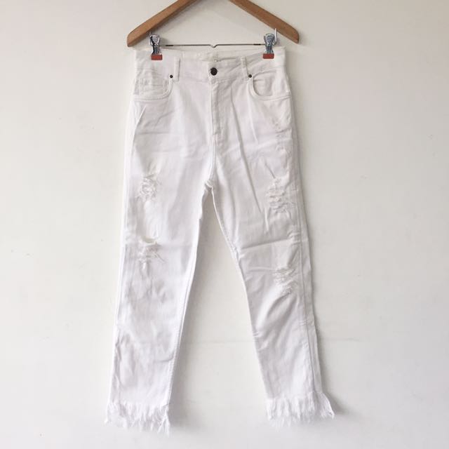 zara white ripped jeans