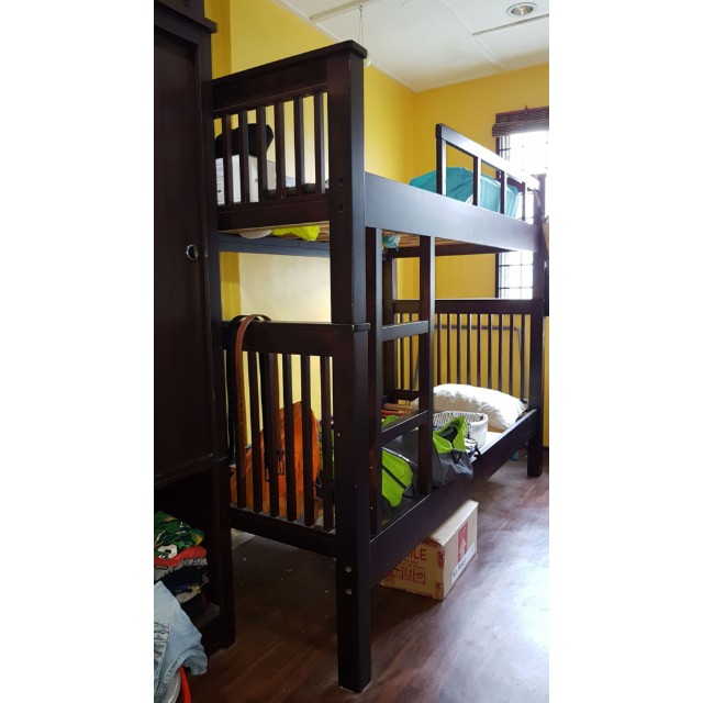 Katil 2 Tingkat Kayu Solid Hitam Home Furniture On Photo