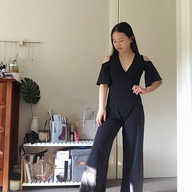 boohoo petite black jumpsuit