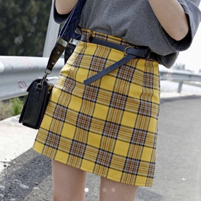 Yellow Checkered Skirt, Women's Fashion, Clothes, Dresses & Skirts on ...
