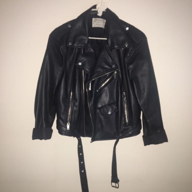 cropped leather jacket zara