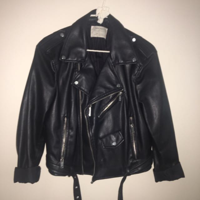 zara cropped leather jacket