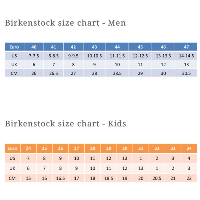 birkenstock kids size chart
